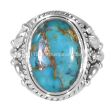 Gemme turquoise en bleu naturel et turquoise et anneau antique en argent sterling